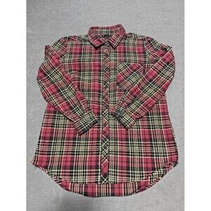 Cotton Express Womens M Red Black Plaid Flannel Shirt Button Up Grunge